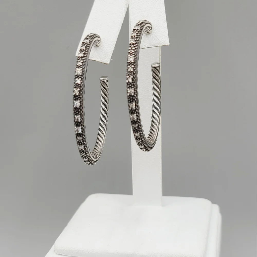 David Yurman Large Midnight Melange Hoop Earrings With Diamonds - Picture 3 of 12